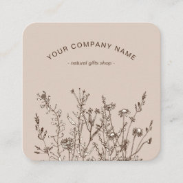 Rustic Wild Flowers Earthy Floral Sketches Logo Vierkante Visitekaartje