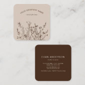 Rustic Wild Flowers Earthy Floral Sketches Logo Vierkante Visitekaartje (Voorkant / Achterkant)