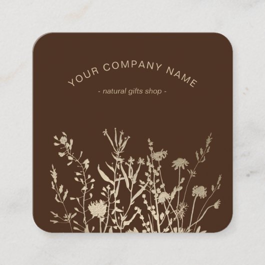 Rustic Wild Flowers Earthy Floral Sketches Logo Vierkante Visitekaartje (Voorkant)