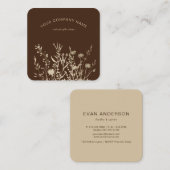 Rustic Wild Flowers Earthy Floral Sketches Logo Vierkante Visitekaartje (Voorkant / Achterkant)