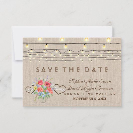 Rustic Wild Flowers Linen Wedding Save the Date (Voorkant)