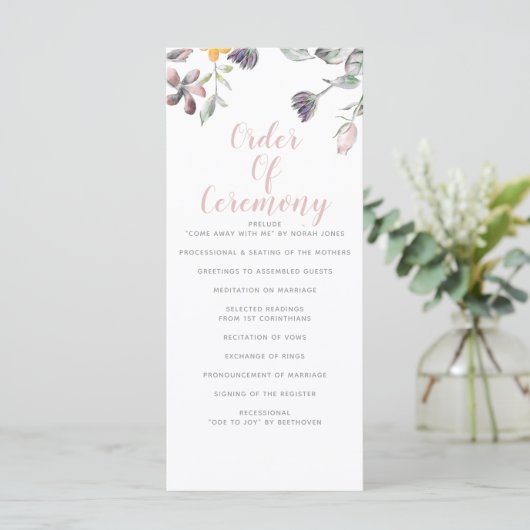 Rustic Wild Flowers Wedding Programmakaart (Staand voorkant)