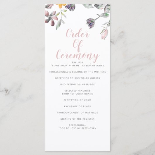 Rustic Wild Flowers Wedding Programmakaart (Voorkant)