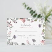 Rustic Wild Flowers Wedding RSVP Kaartje (Staand voorkant)
