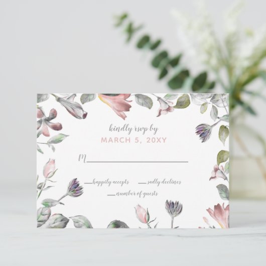 Rustic Wild Flowers Wedding RSVP Kaartje (Staand voorkant)