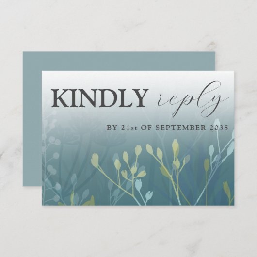 Rustic Wild Grasses Blue & Green RSVP Wedding (Voorkant / Achterkant)