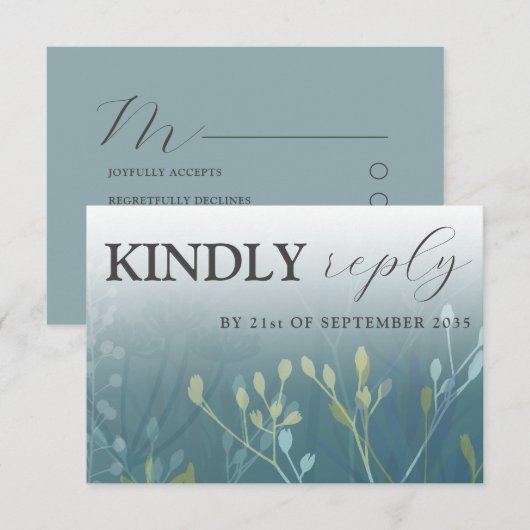 Rustic Wild Grasses Blue & Green RSVP Wedding Kaartje (Voorkant / Achterkant)