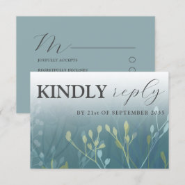 Rustic Wild Grasses Blue & Green RSVP Wedding Kaartje
