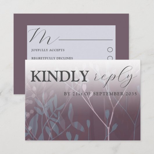 Rustic Wild Grasses Dark Plum RSVP Wedding Kaartje (Voorkant / Achterkant)