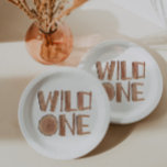 Rustic Wild One 1e verjaardag Papieren Bordje<br><div class="desc">Houten rustieke wilde een 1e verjaardagspapier borden.</div>