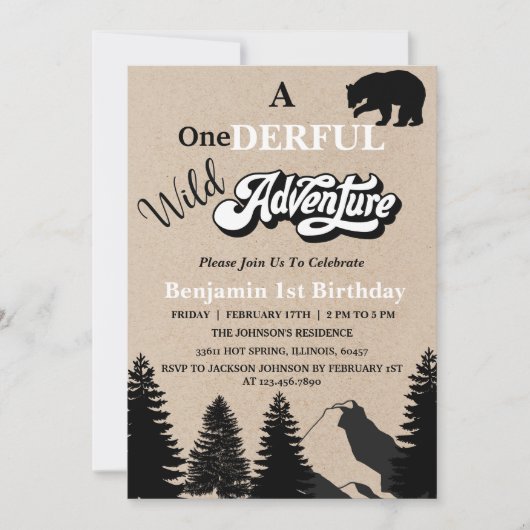 Rustic Wild One Adventure First Birthday Party Kaart (Voorkant)