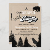 Rustic Wild One Adventure First Birthday Party Kaart (Voorkant / Achterkant)