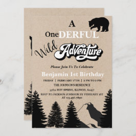 Rustic Wild One Adventure First Birthday Party Kaart