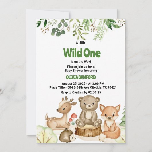 Rustic Wild One Forest Creats Baby shower Kaart (Voorkant)
