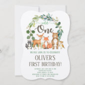 Rustic Wild One Woodland Birthday Invitation Boy Kaart (Voorkant)