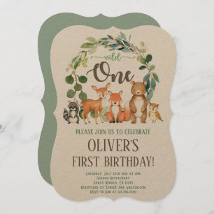 Rustic Wild One Woodland Birthday Invitation Boy Kaart