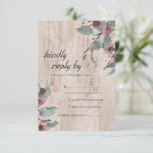 RUSTIC WILD PINK EUCALYPTUS FLORAL WEDDING RSVP INFORMATIEKAARTJE (Staand voorkant)