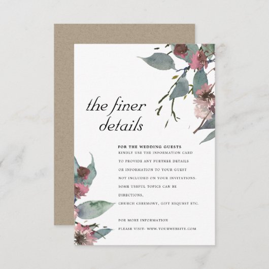 RUSTIC WILD PINK EUCALYPTUS FLORAL WEDING DETAIL INFORMATIEKAARTJE (Voorkant / Achterkant)