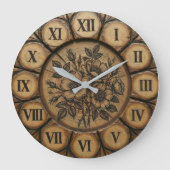 Rustic Wild Rose Wall Clock | Wood-Look Farmhouse  Grote Klok (Voorkant)