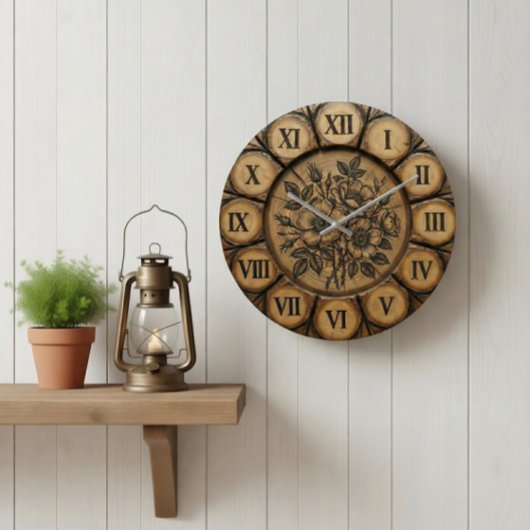 Rustic Wild Rose Wall Clock | Wood-Look Farmhouse  Grote Klok
