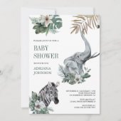 Rustic Wild Safari Zebra and Elephant Baby Shower Kaart (Voorkant)