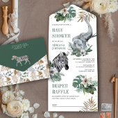 Rustic Wild Safari Zebra en olifant Baby shower All In One Uitnodiging