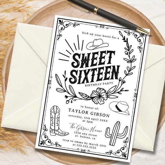 Rustic Wild West Sweet Sixteen Verjaardagsfeest Kaart