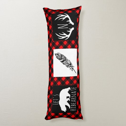 Rustic Wild Woodland Buffalo Check Pset Lichaamskussen (Achterkant (Verticaal))