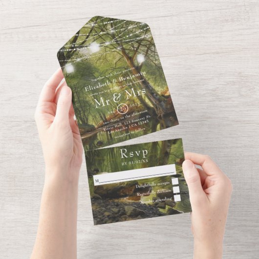 Rustic Wild Woodland Greenery Weddenschap All In One Uitnodiging (Afscheurbaar)