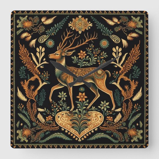 Rustic Wilderness Deer Vierkante Klok (Voorkant)