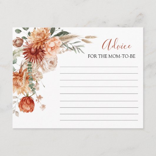 Rustic Wildflower Baby shower Advies voor mama Informatiekaartje (Voorkant)