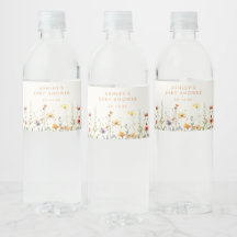 Rustic Wildflower Baby shower Water Bottle Label