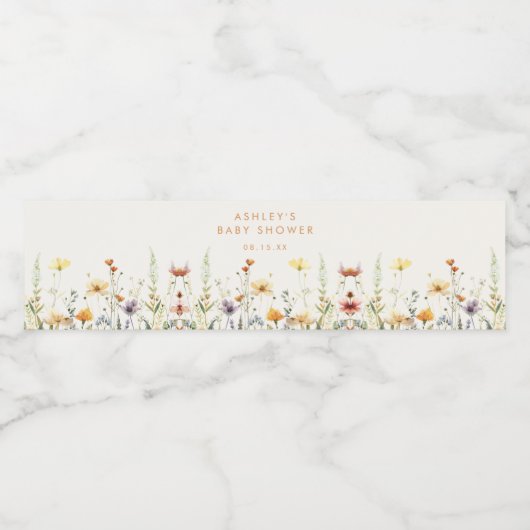 Rustic Wildflower Baby shower Water Bottle Label Waterfles Etiket (Enkel label)