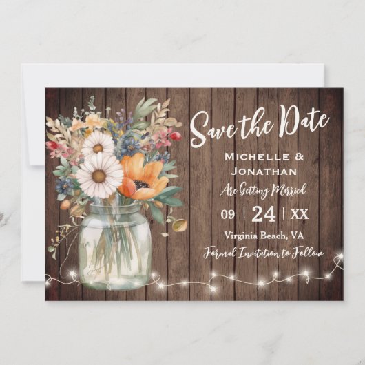 Rustic Wildflower Barn Wood Country Foto bruiloft Save The Date (Voorkant)