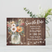 Rustic Wildflower Barn Wood Country Foto bruiloft Save The Date (Staand voorkant)