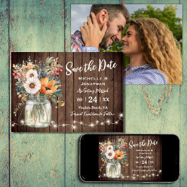 Rustic Wildflower Barn Wood Country Foto bruiloft Save The Date