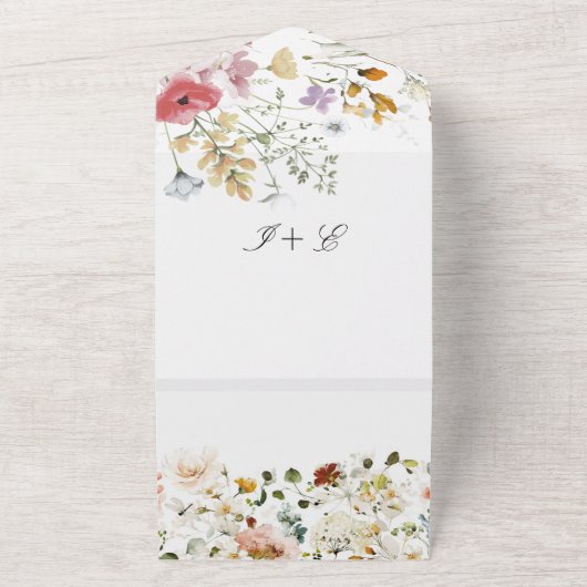 Rustic Wildflower Boho Wedding Invitation All In One Uitnodiging (Buitenkant)
