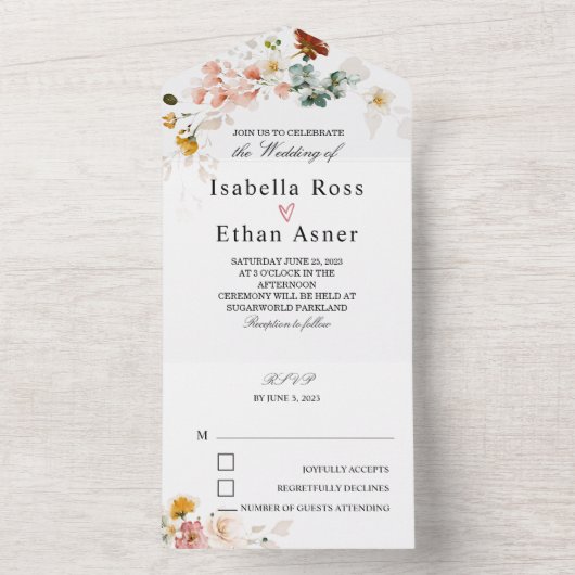 Rustic Wildflower Boho Wedding Invitation All In One Uitnodiging (Binnen)