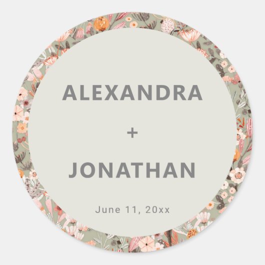 Rustic Wildflower Botanical Couples Shower Custom Ronde Sticker (Voorkant)