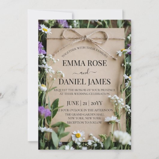 Rustic Wildflower Botanical Kraft Paper Wedding Kaart (Voorkant)