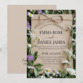 Rustic Wildflower Botanical Kraft Paper Wedding Kaart (Voorkant / Achterkant)