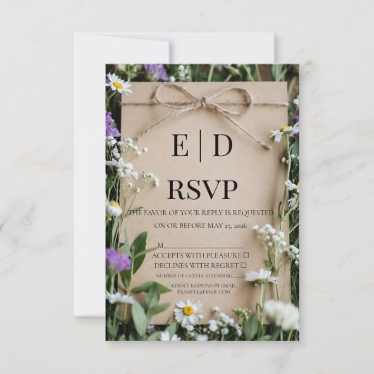 Rustic Wildflower Botanical Kraft Paper Wedding RSVP Kaartje (Voorkant)