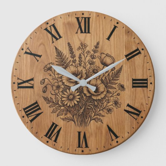 Rustic Wildflower Bouquet Wall Clock  Grote Klok (Voorkant)