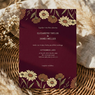 Rustic Wildflower Burgundy Floral Wedding Kaart