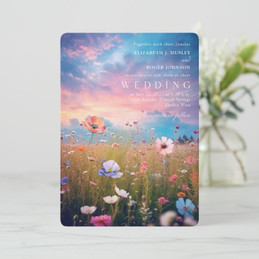 Rustic Wildflower Country Field Wedding Kaart (Staand voorkant)