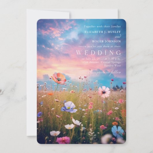 Rustic Wildflower Country Field Wedding Kaart (Voorkant)