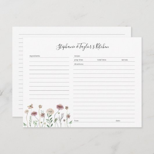 Rustic Wildflower Editable Recipe Kaart sjabloon (Voorkant / Achterkant)