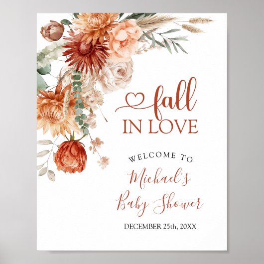 Rustic Wildflower Fall in Love Baby Shower Welcome Poster (Voorkant)