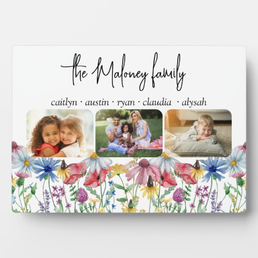 Rustic Wildflower Familienaam Kinder Namen 3 Foto Fotoplaat (voorkant)