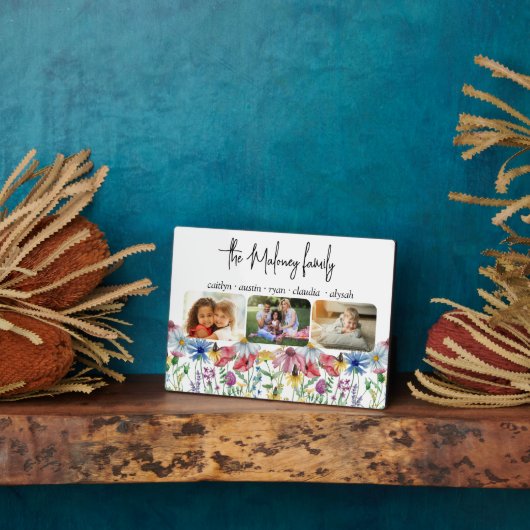 Rustic Wildflower Familienaam Kinder Namen 3 Foto Fotoplaat (Zijkant)
